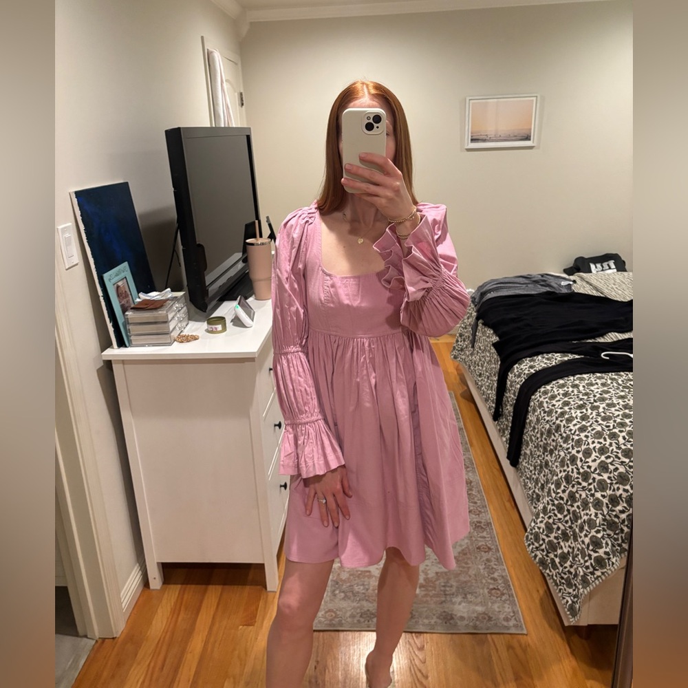 Anthropologie Pilcro Pink Mini dress with bubble sleeves